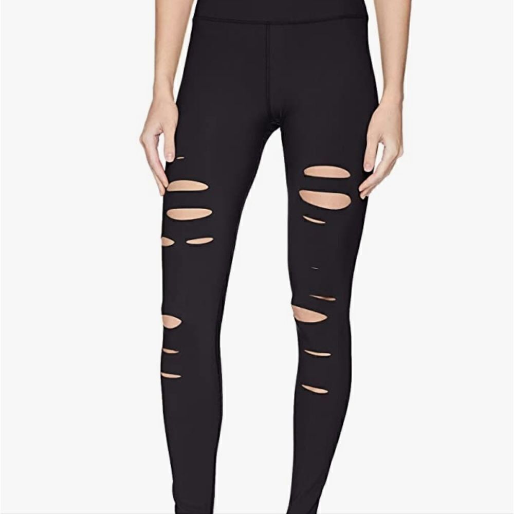 Alo🌟Yoga Black Cutout Women's High Waisted Ripped Warrior Leggings …